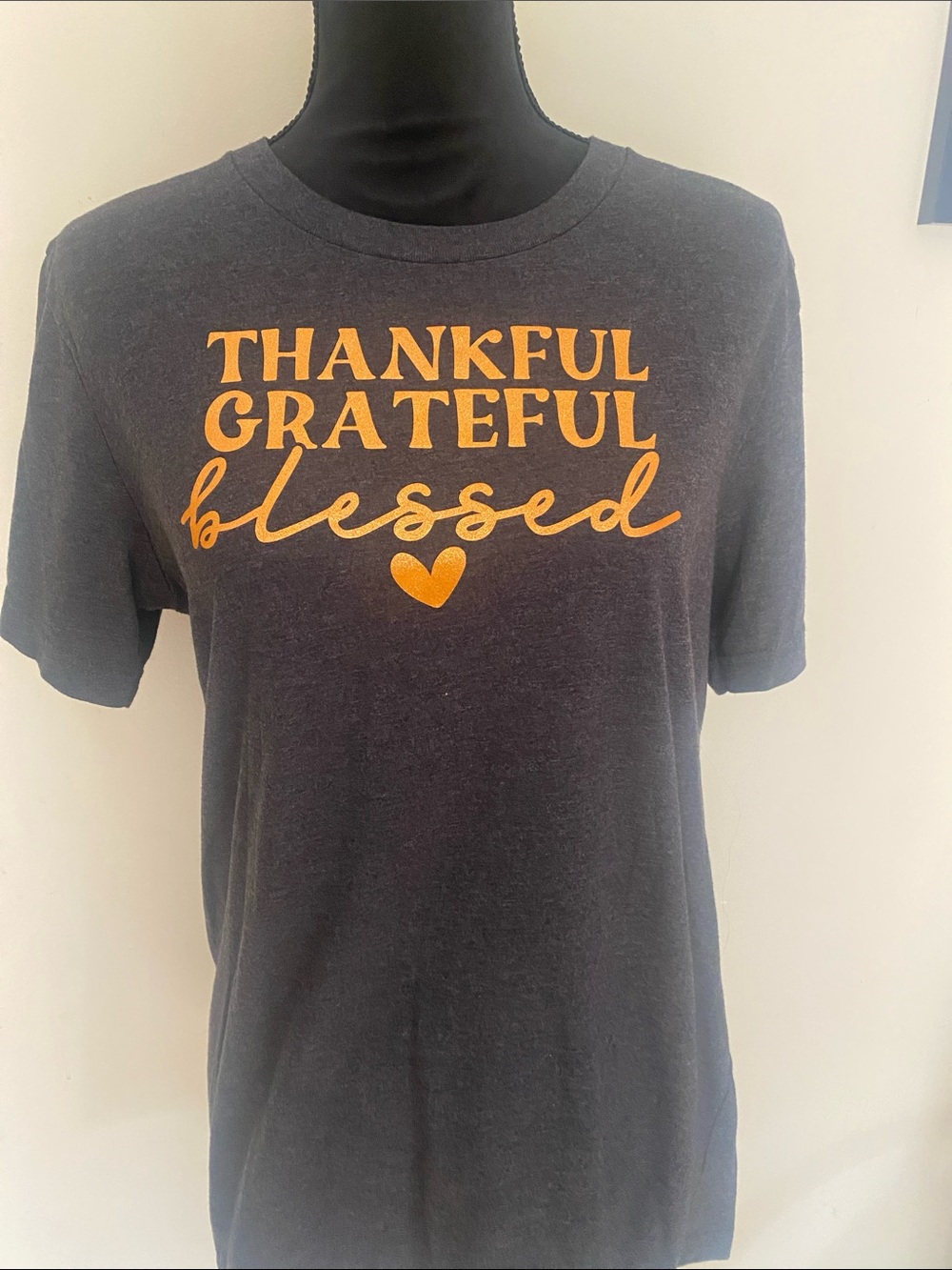 Bella Canvas - Thankful Grateful Blessed Graphic - Charcoal Grey & Orange Sz M